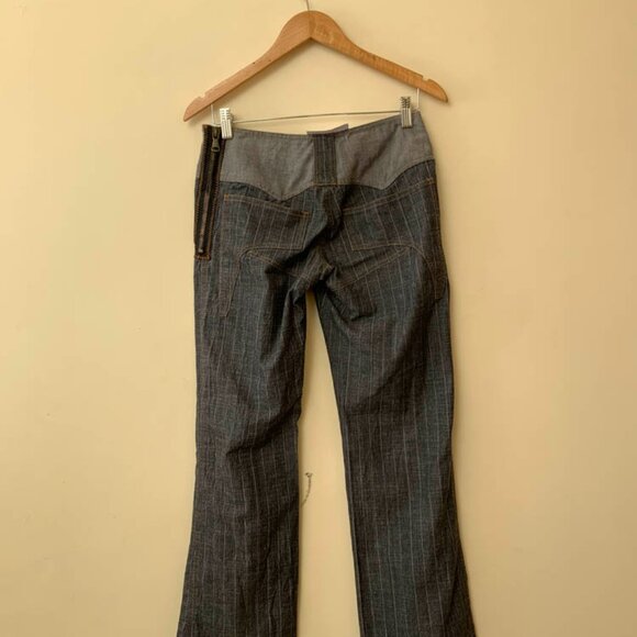 Save The Queen Denim Pin Striped Boot Cut Style Jeans with side zip details. - Picture 3 of 4